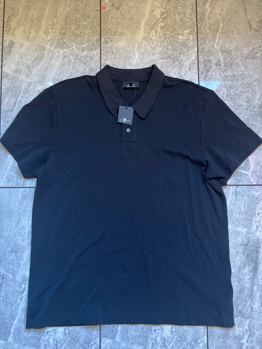 7 For All Mankind Mens Black 100% Pima Cotton Piqué Knit Performance Polo NWT L